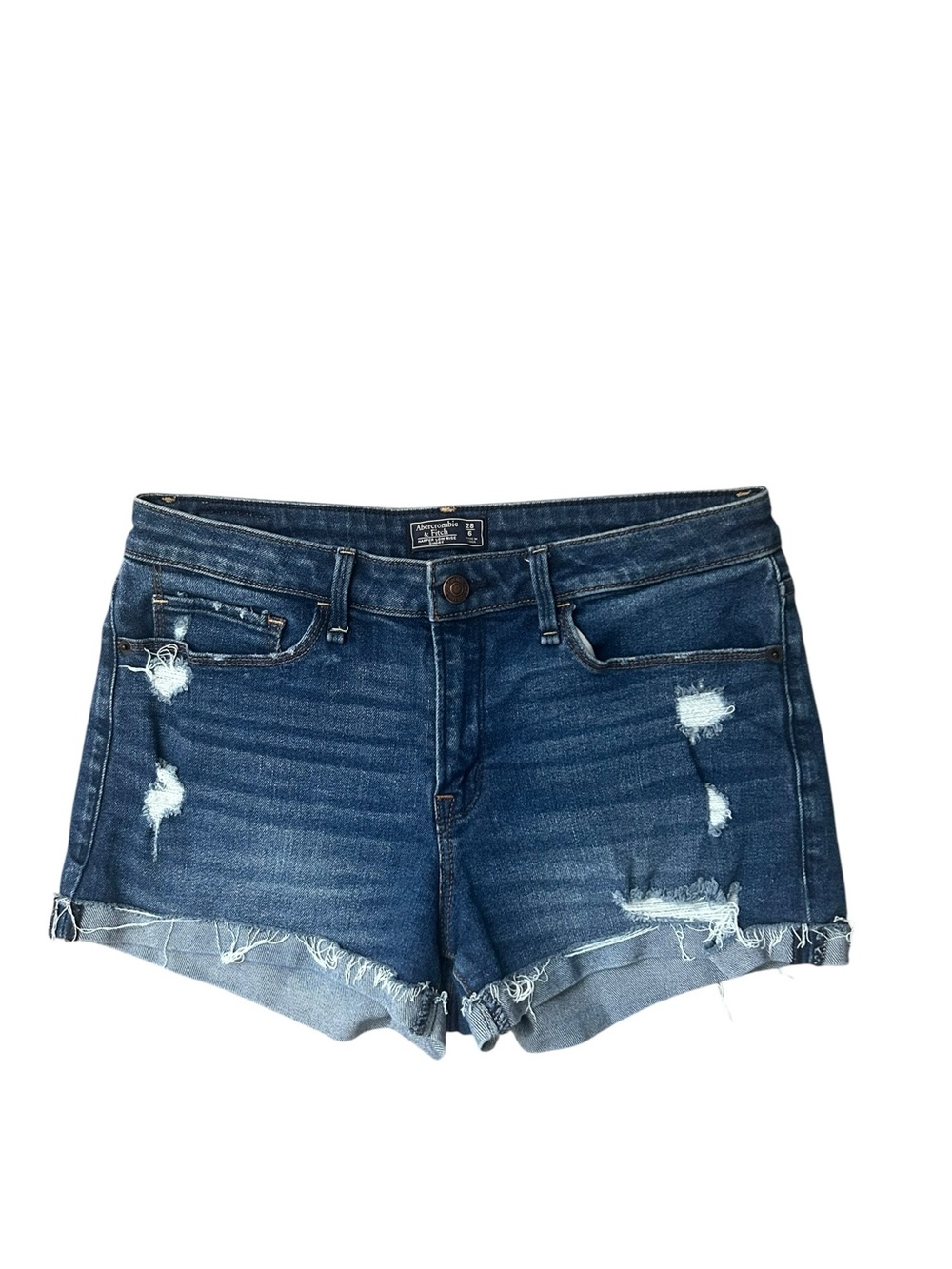 Abercrombie & Fitch Harper  Low Rise Dark Blue Distressed Denim Shorts Size 28/6